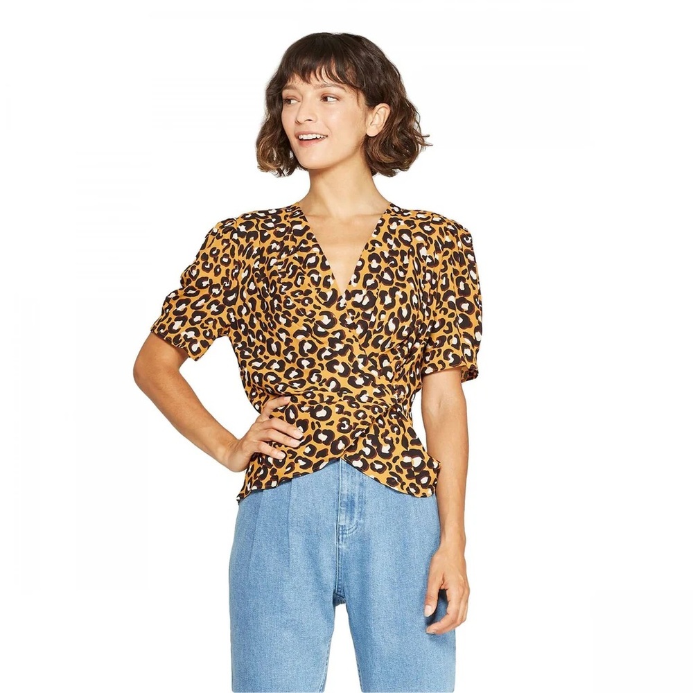 Who What Wear Leopard Print deep v wrap Blouse